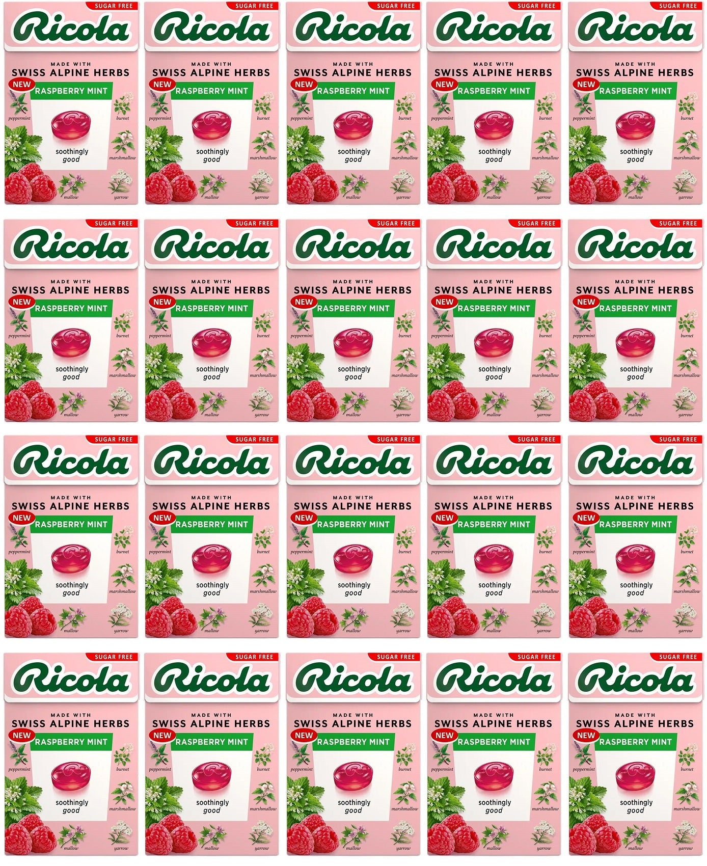 20 x Ricola Raspberry Mint Box Sugar Free - 45g