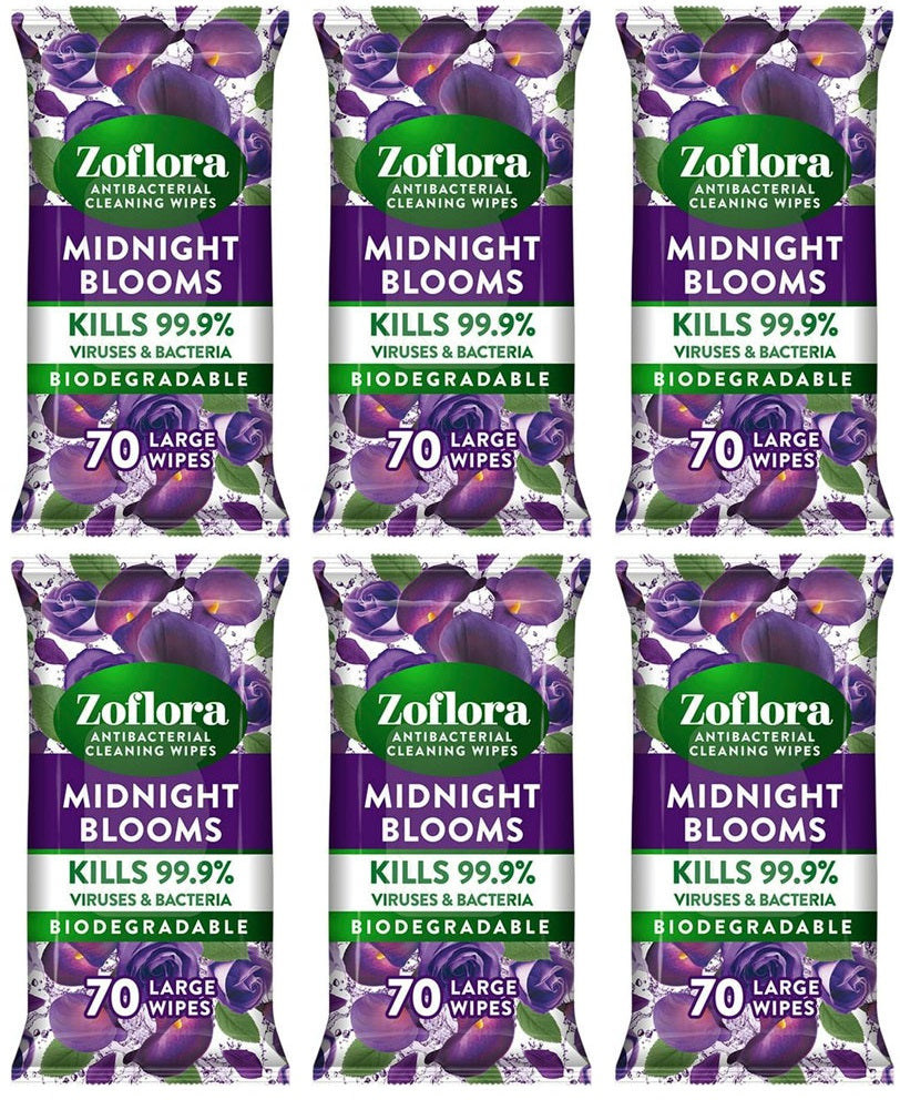 6 x Zoflora Antibacterial Wipes Midnight Bloom - 70 PACK