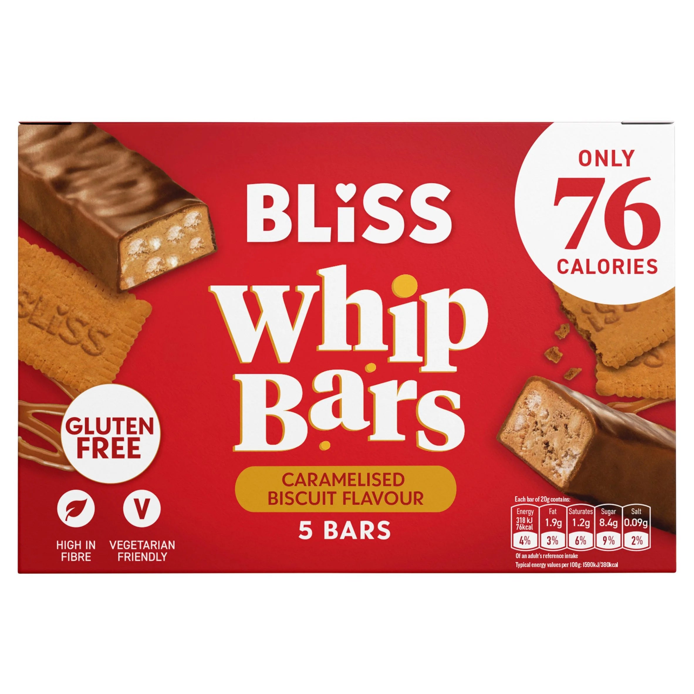 12 X Bliss Caramelised Biscuit Whip Bars 5Pk - 5 X 20G
