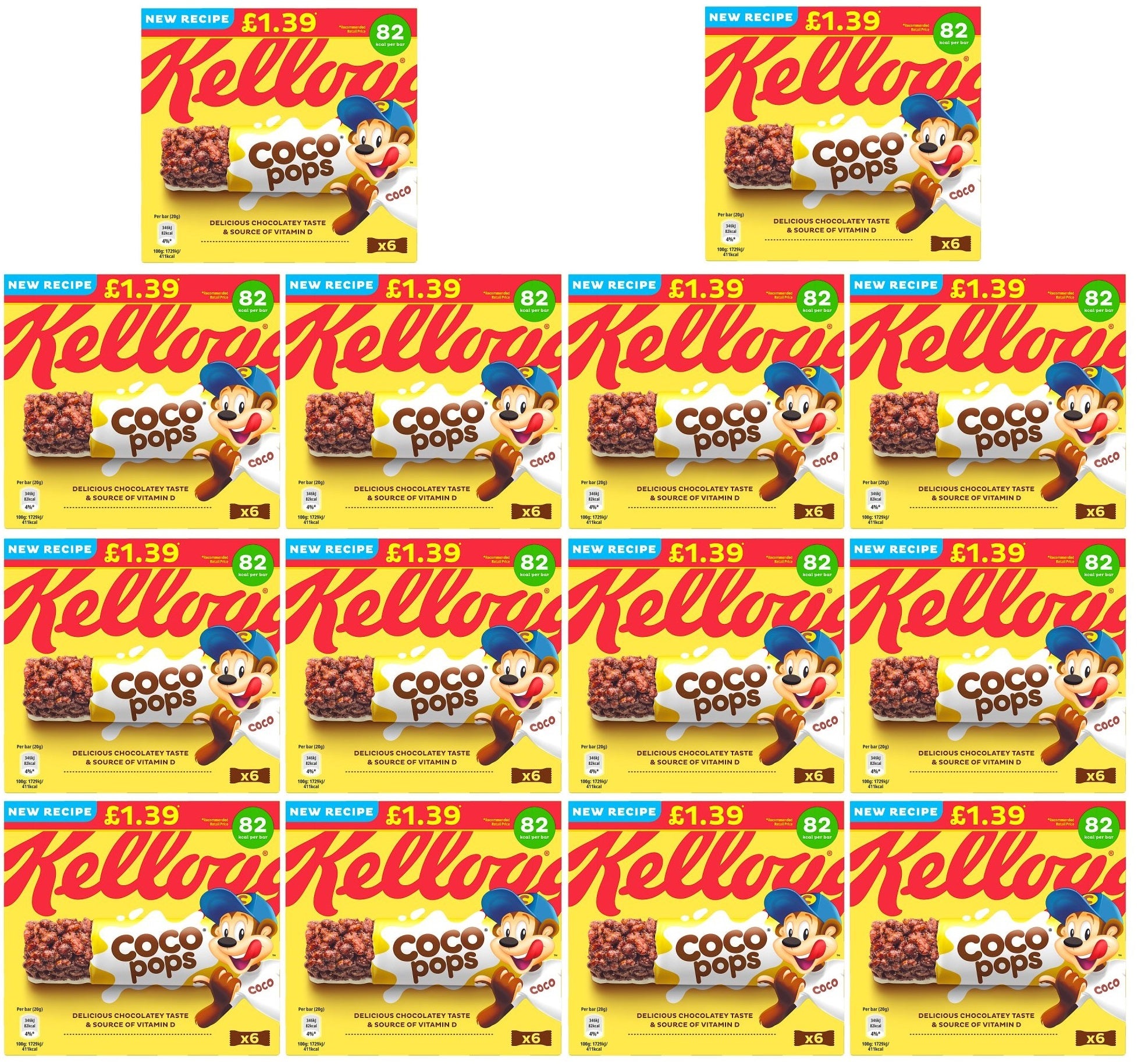 14 x Kelloggs Coco Pops Cereal Bar - 6PK