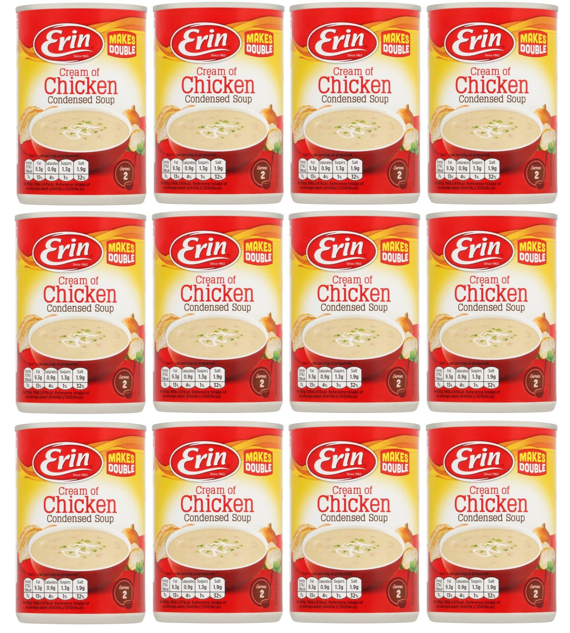 12 x Erin Cream Of Chicken Condensed Soup 295G