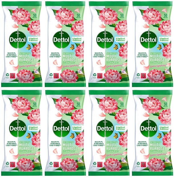 8 x Dettol Wipes Garden Symphony  - 50 PACK