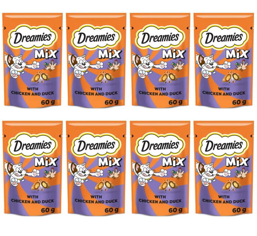 8 X Dreamies Cat Treats Chicken & Duck - 60Gm