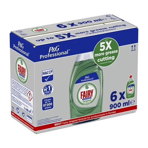 6 x Fairy Professional Concentrated Washing Up Liquid Original 900L