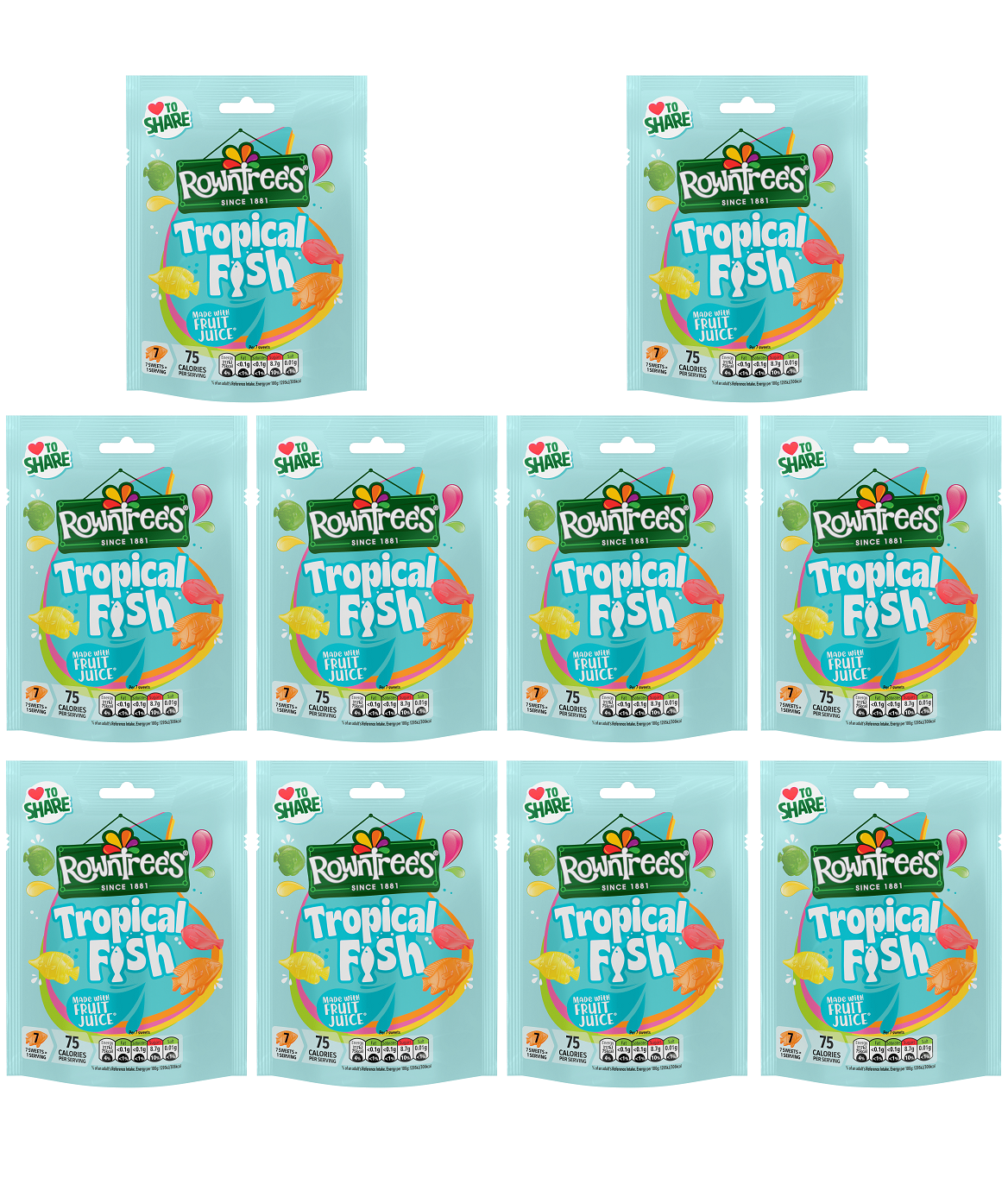 10 X Rowntrees Tropical Fish Pouch - 115Gm