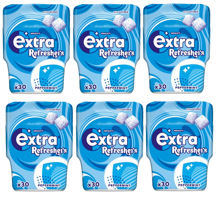 6 x Extra Refreshers Peppermint Sf Chewing Gum 30 Piece