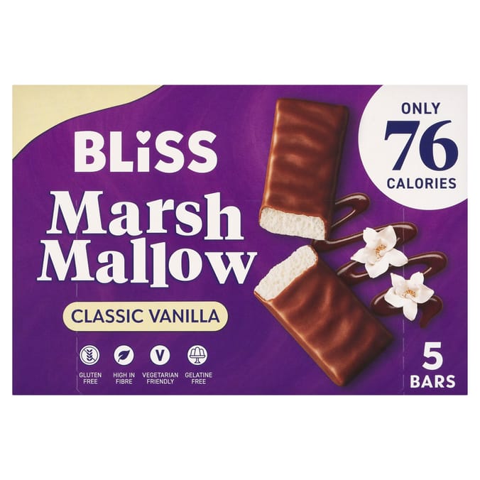 12 X Bliss Chocolate Mallow Vanilla Bars 5Pk - 5 X 20G