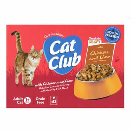 4 X Cat Club Chunks Gravy Chicken & Liver 12 Pack - 12X100Gm