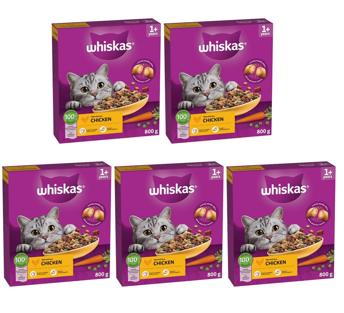 5 X Whiskas Cat 1+ Complete Chicken - 800Gm