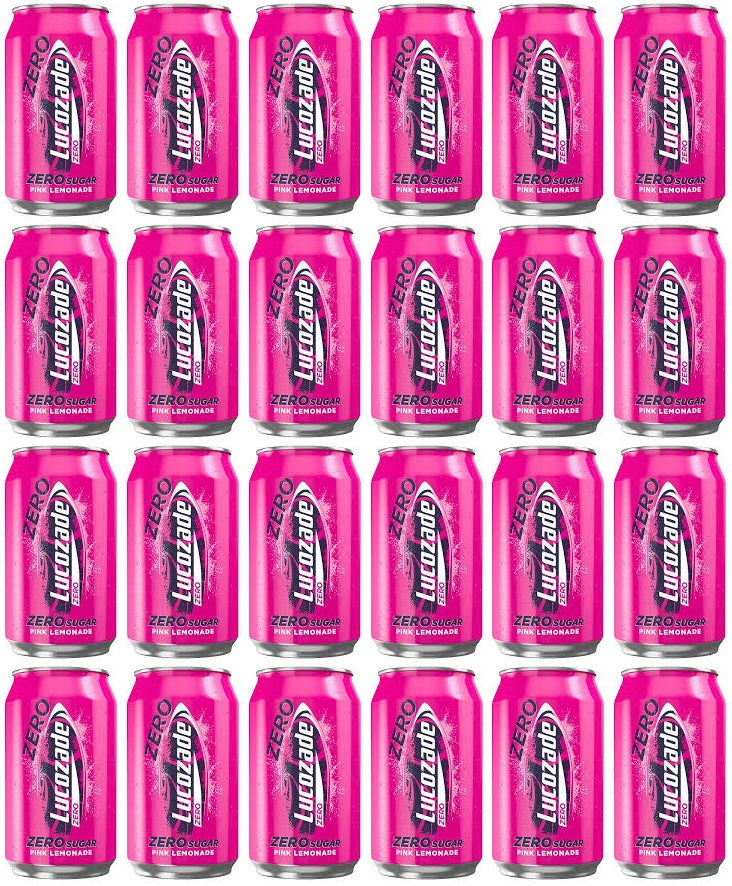 24 x Lucozade Energy Zero Sugar Drink Pink Lemonade 330Ml