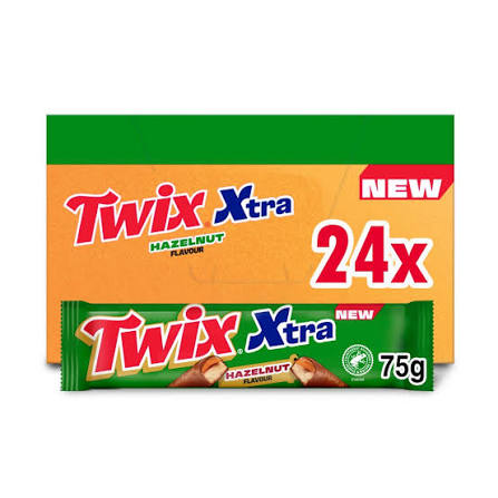 24 X Twix Xtra Chocolate Hazelnut Biscuit Twin Bars - 75Gm