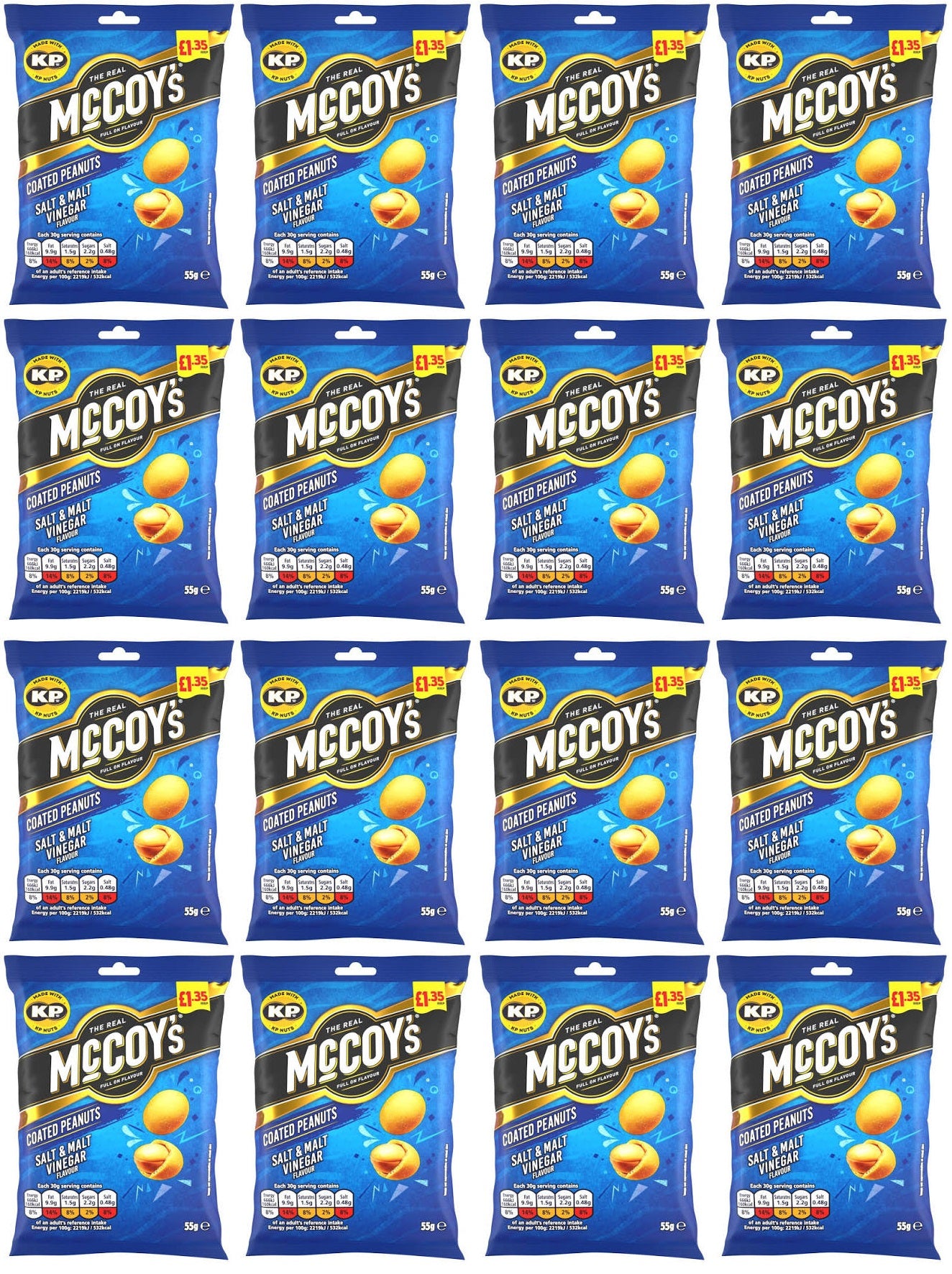 16 X Mccoys Coated Nuts Salt & Vinegar - 55Gm