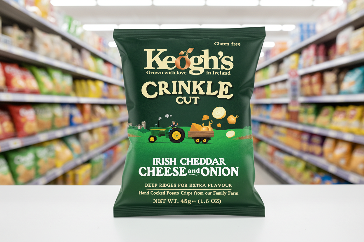 24 x Keoghs Crinkle Cut Cheddar & Red Onion 45Gm