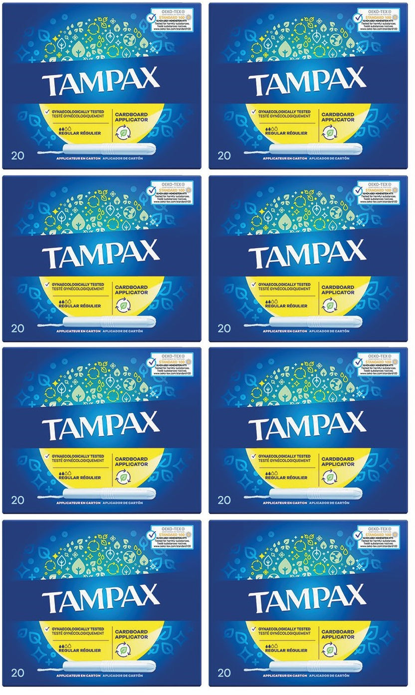 8 x Tampax Regular Tampons With Cardboard Applicator 20 Count