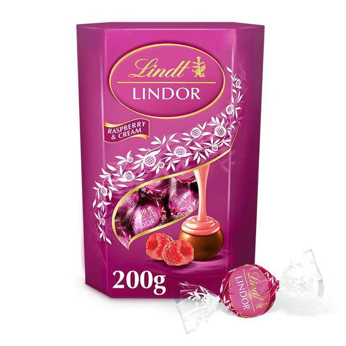 8 x Lindt Lindor Raspberry & Cream Box Cornet - 200GM