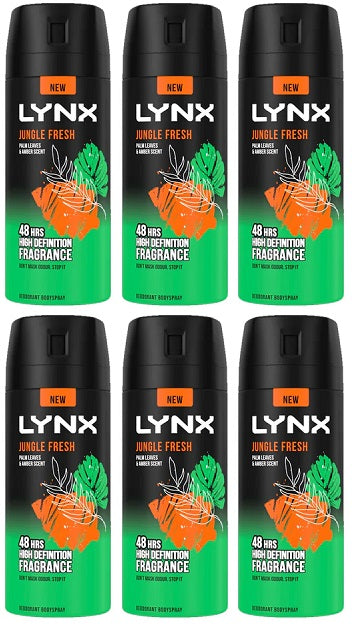 6 x Lynx Body Spray Jungle Fresh - 150ML