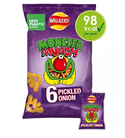 18 x Walkers Monster Munch Pickled Onion Multipack Snacks 6X20G