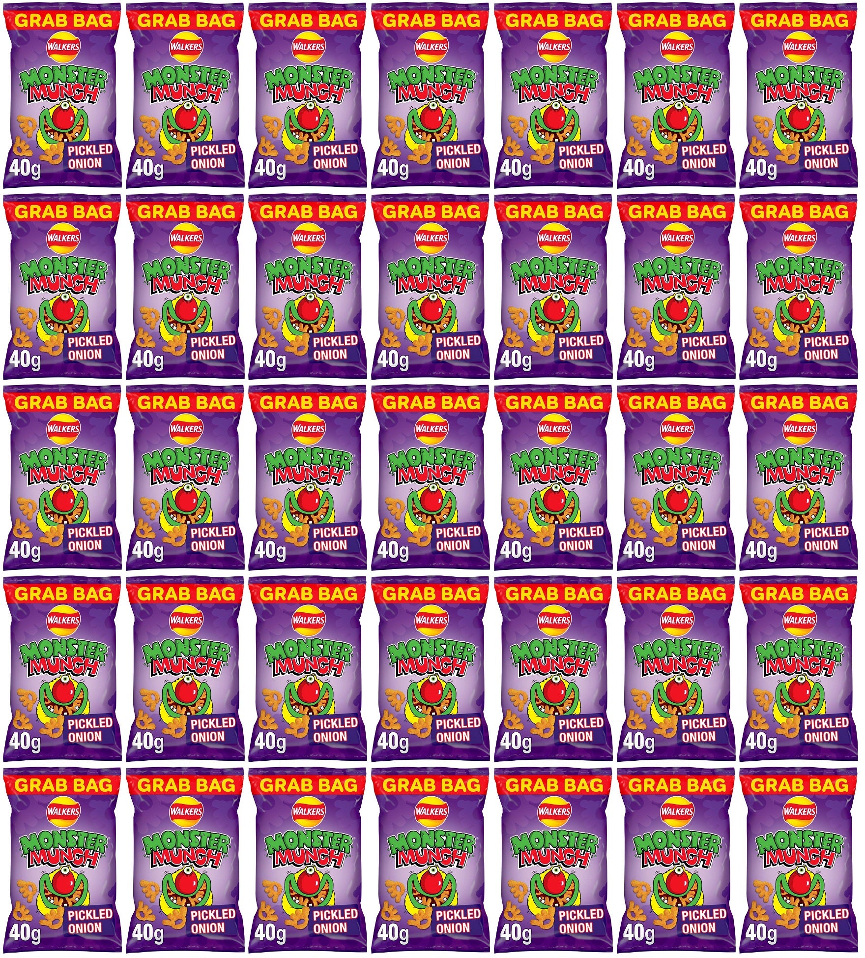 35 x Walkers Monster Munch Pickled Onion Snacks Crisps 40G