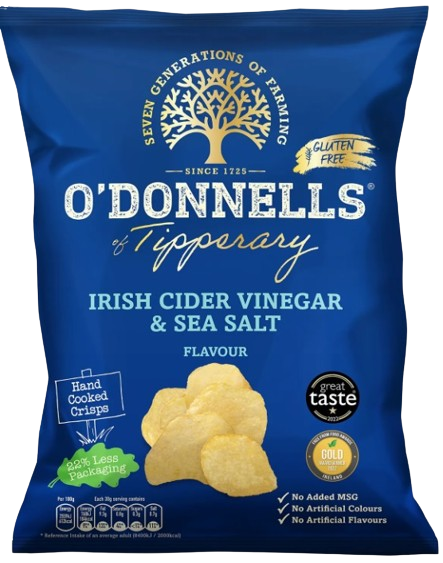 32 x O Donnells Of Tipperary Crisps Salt & Irish Cider Vinegar 47.5g