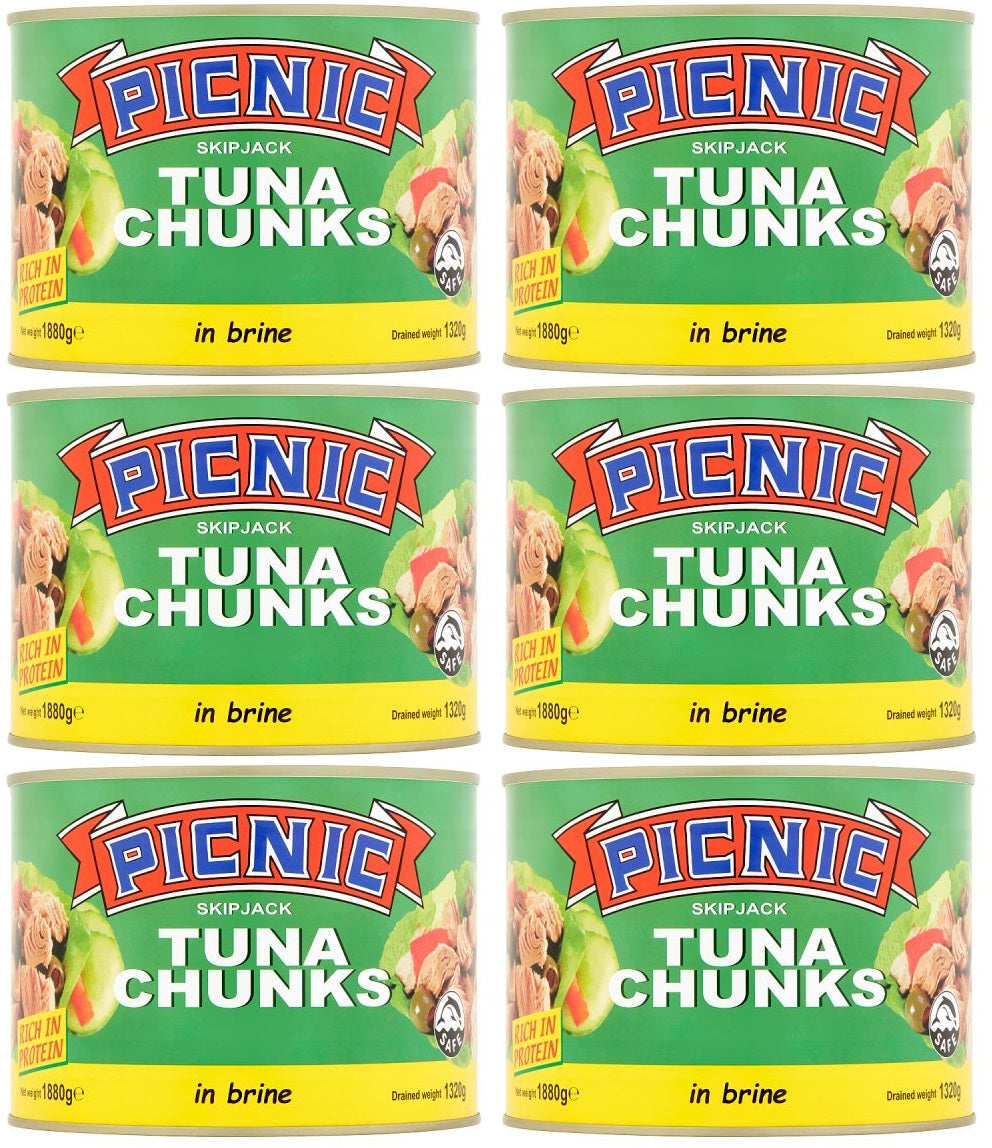 6 x Picnic Skipjack Tuna Chunks In Brine 1880G