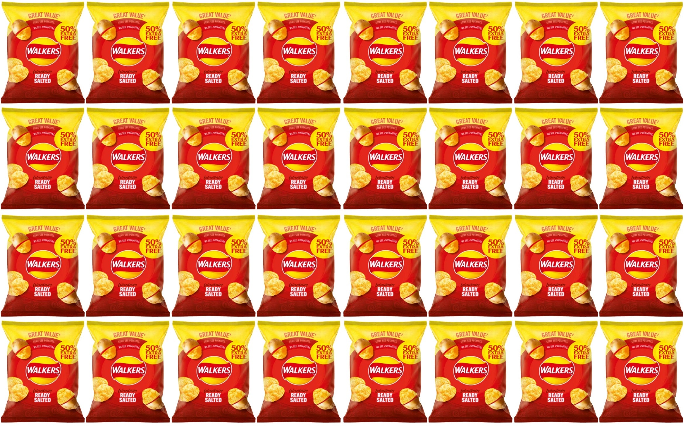 32 x Walkers Classically Ready Salted 32.5G + 50% Extra