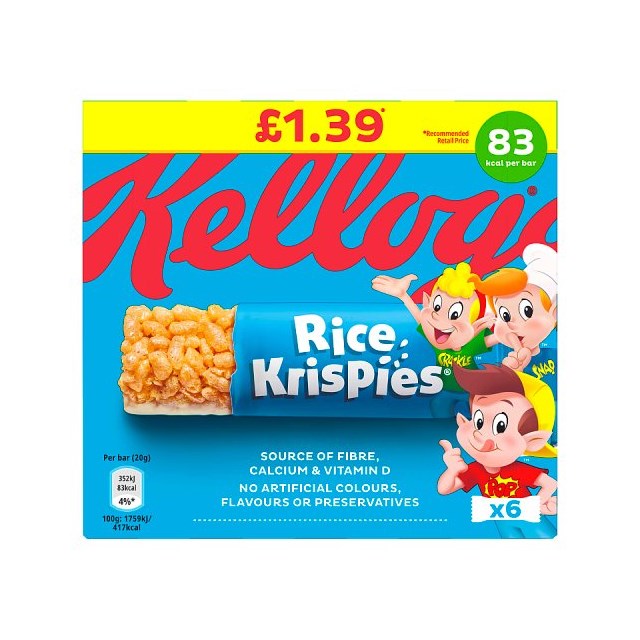 14 x Kelloggs Rice Krispies Cereal Bar 6 Pack - 6PK