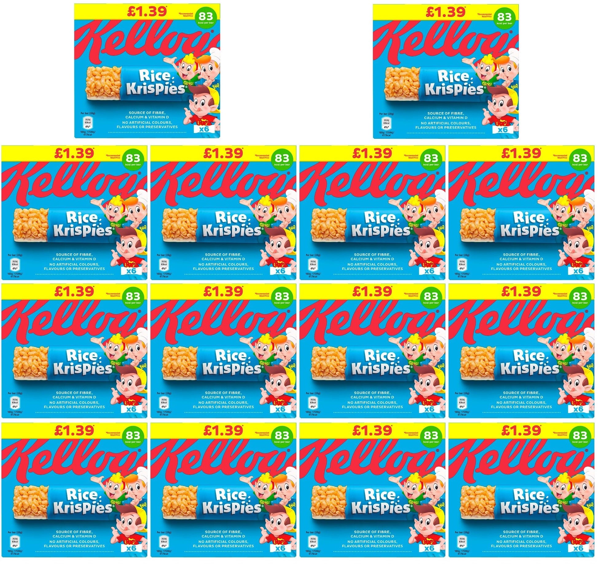 14 x Kelloggs Rice Krispies Cereal Bar 6 Pack - 6PK