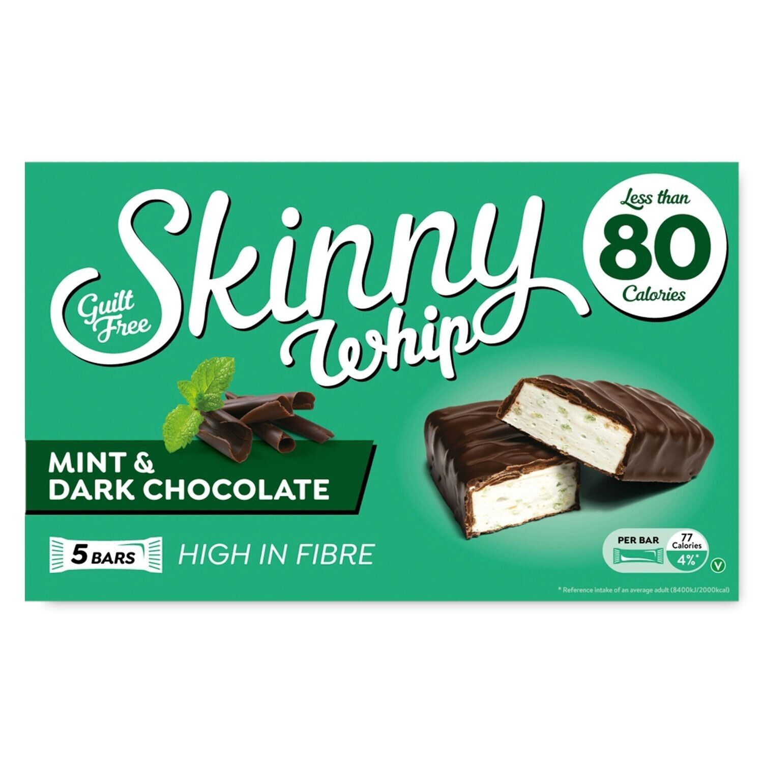 10 x Skinny Whip Mint & Dark Choc Snack Bars 5 Pk 5X25Gm