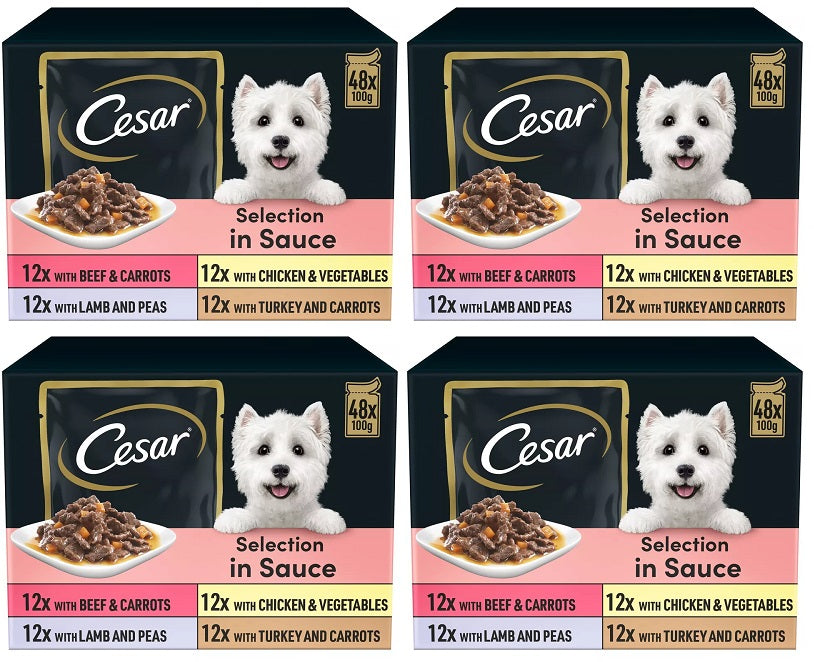 4 x Cesar Dog Pouch Selection In Sauce 12 Pack - 12X100GM