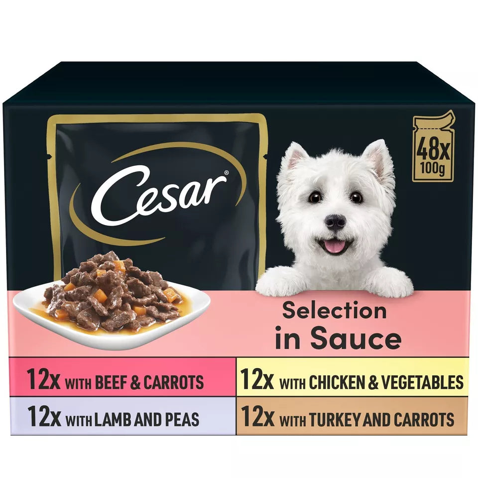 4 x Cesar Dog Pouch Selection In Sauce 12 Pack - 12X100GM