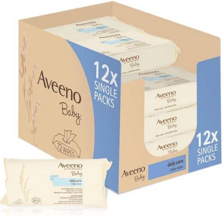 12 x Aveeno Baby Daily Care Wipes Single Pack (72 Wipes)