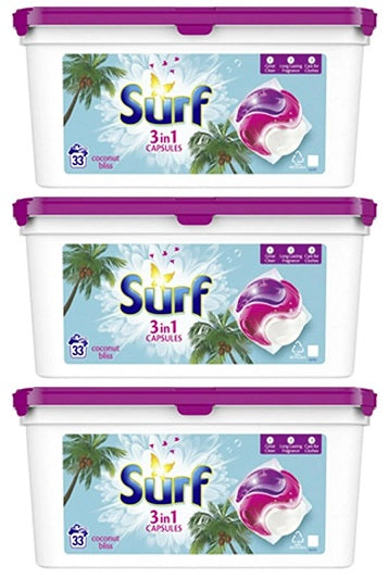 3 x Surf 3In1 Capsules Coconut 33W