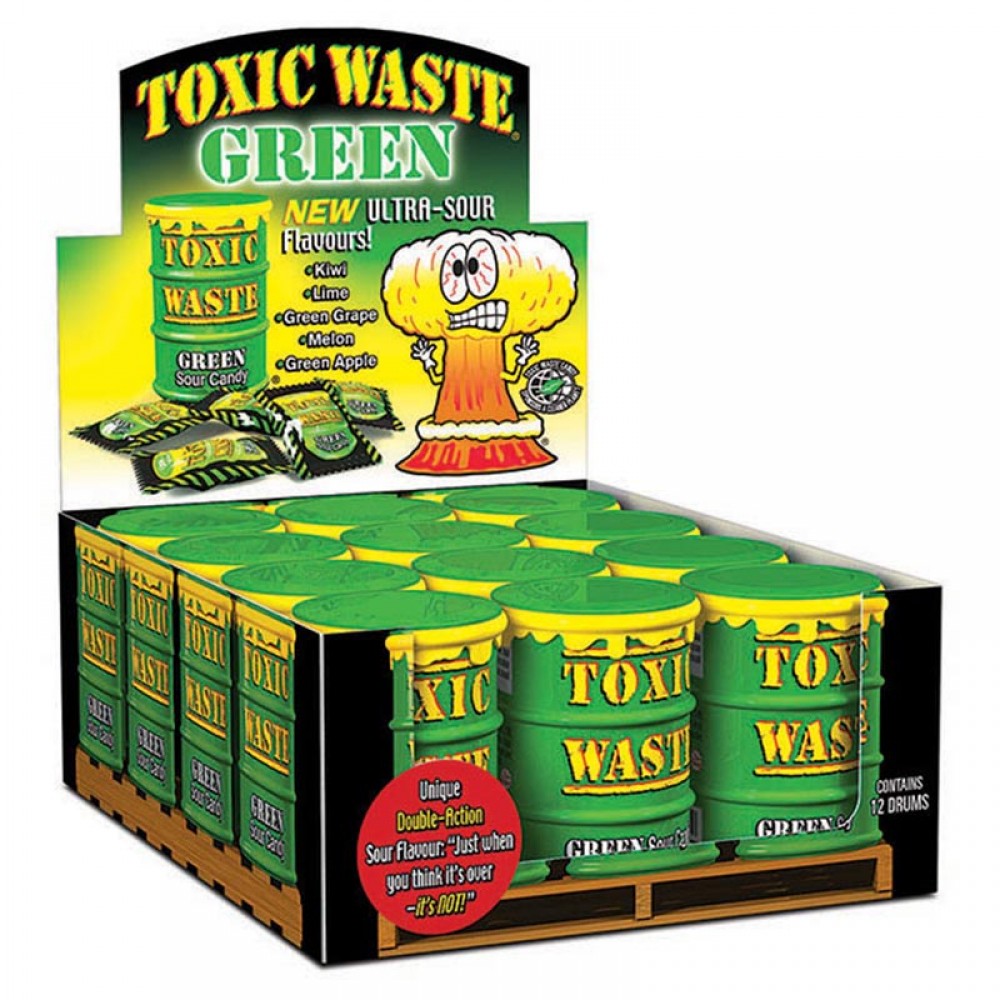 12 x Toxic Waste - Green Sour Candy 42Gm