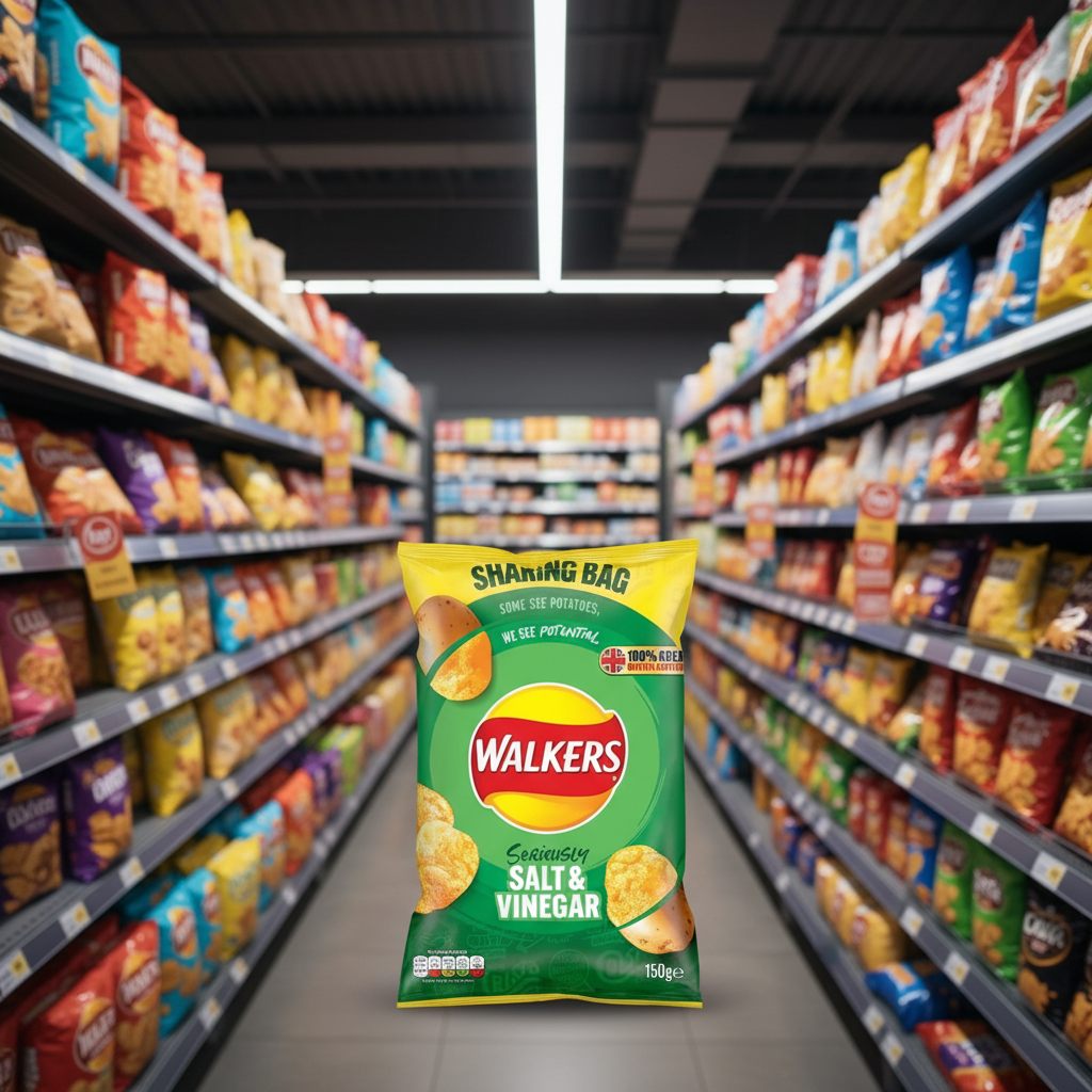 6 X Walkers Salt & Vinegar Sharing Bag - 150Gm