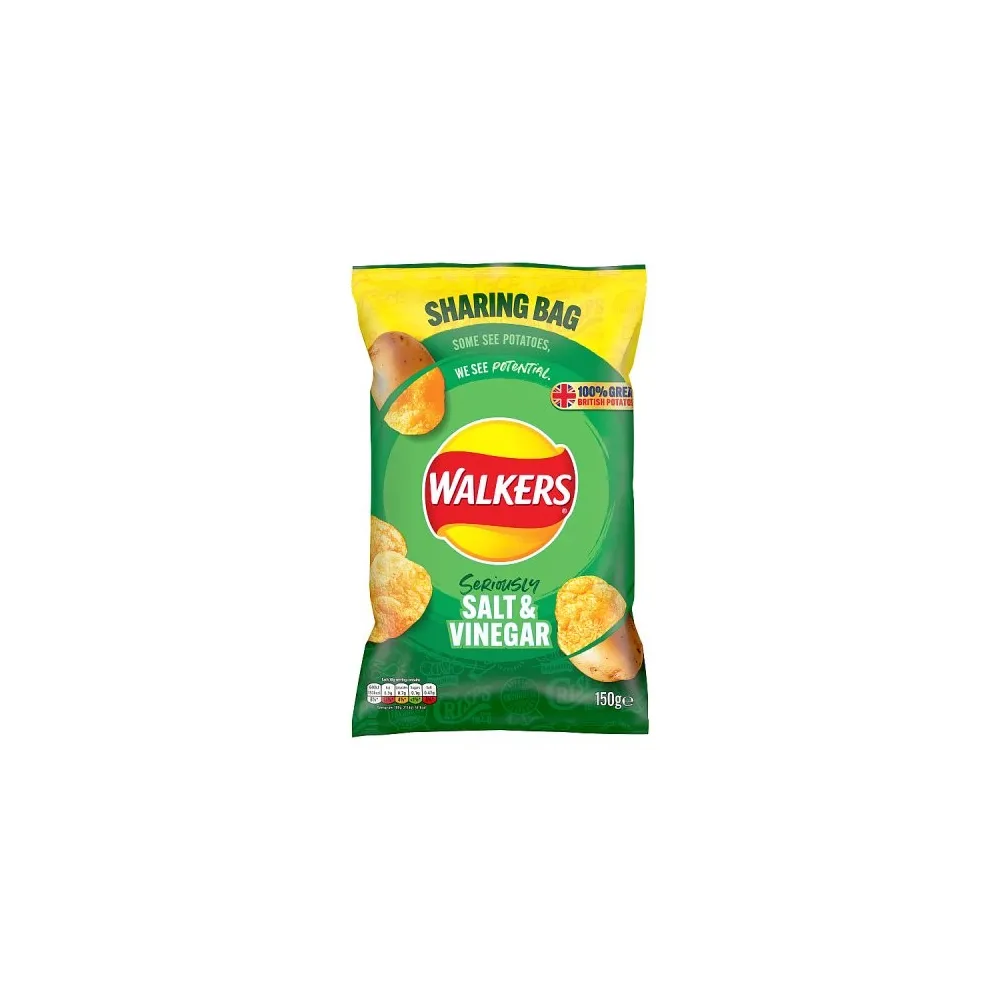 6 X Walkers Salt & Vinegar Sharing Bag - 150Gm