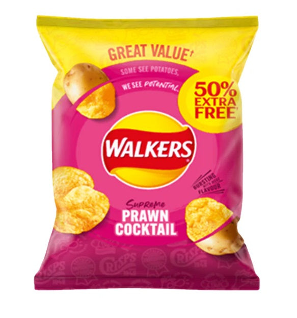 32 x Walkers Definitively Prawn Cocktail 32.5G +50% Extra