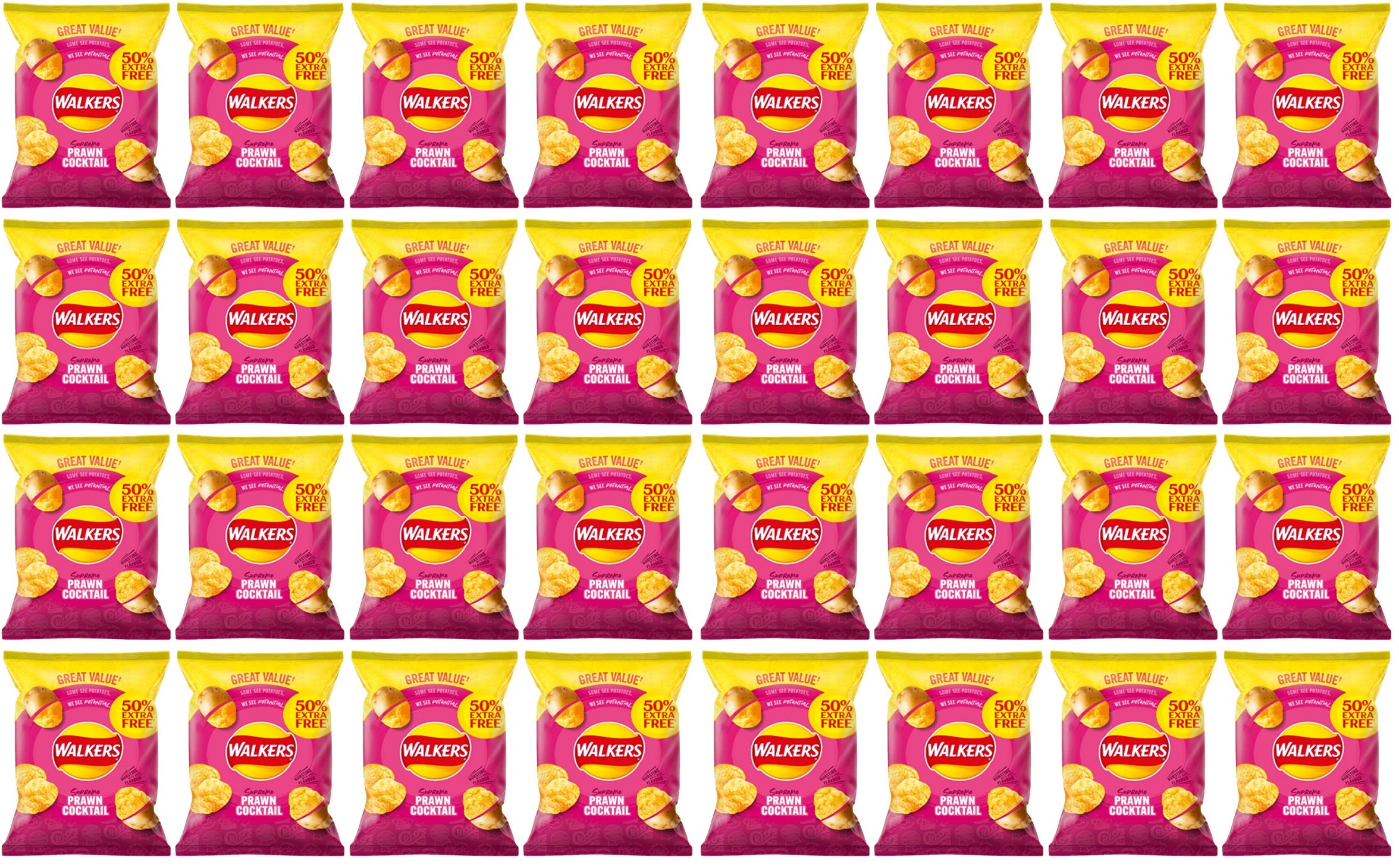 32 x Walkers Definitively Prawn Cocktail 32.5G +50% Extra